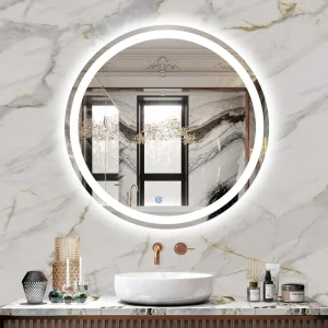 Round Smart Wall Bath Touch Screen Mirror Anti Fog LED Bathroom Vanity Mirror for Bedroom Hotel