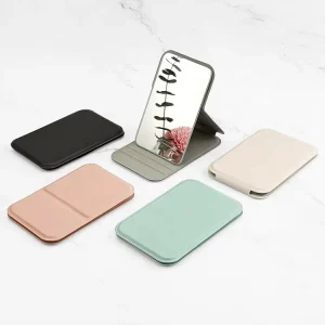 SENKA Customized Logo Pu Leather Makeup Standing Mirror Custom Logo Portable Folding Big White Pu Desktop Mirror for Travel