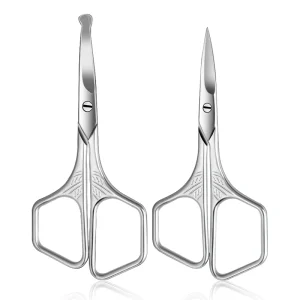 SHILING Stainless Steel Curved Blades Right Handed Beauty Scissors Blunt Sharp Tips Safe Eyebrow Trimmer Non Foldable