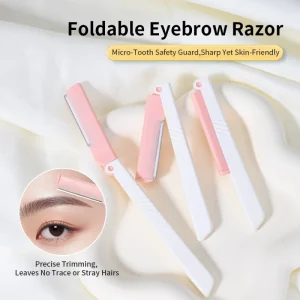 Safe Folding Serrated Tip Eyebrow Razor for Beginner Girls Anti Scratch Manual Eyebrow Trimmer 2 Piece Beauty Tool Set