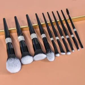 Saiyii Bling Diamond Makeup Brush Set Shiny Glitter Black Makeup Brush With Rhinestones