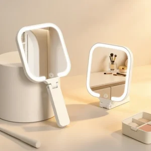 Salon De Coiffure Handheld LED Pocket Mirror ABS Portable Travel 3X Magnifying Desktop Foldable Mini Mirror Giveaways