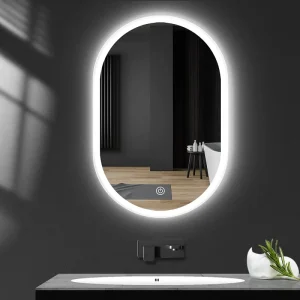 Sandblasted Edge Irregular Modern Bathroom Vanity Wall Lighted Mirror Living Room Portrait oriented Dimmable Led Black