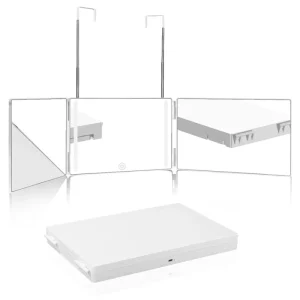 Self Haircut Mirror 360 Degree Wall Mounted 3 Way LED Lighted Makeup Mirror for Hair Cutting
