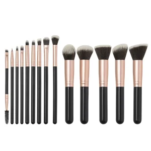 Self-Use Makeup Brushes Set with 14pcs Blush Foundation Eye Shadow Rose Gold Nylon Fan Brush Custom Logo Opp Bag