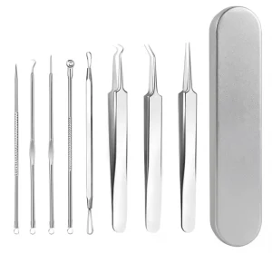 Silver Stainless Steel All in One Acne Blackhead Removal Needles Tweezers Pimple Spot Extractor for Face Beauty & Personal Care