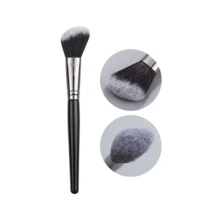 Single Black Curve Handle Angular Blush Brush Soft Dense Synthetic Bristles Vegan Brush for Blusher