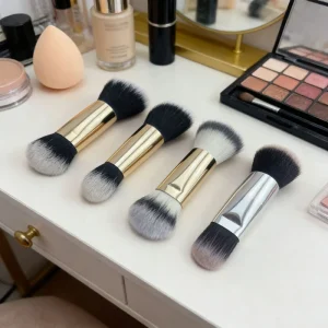 Single Double Ended Metal Makeup Brush Foundation Applicator Artificial Fiber Bristle Blush Brush Multifunctional Portable