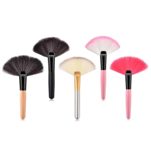 Single Fan Brushes Handle Private Label Facial Fan Brush for Facial Makeup Big and Small Brush Wood Synthetic Hair