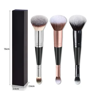 Single Flat Top Kabuki Double Head Foundation Concealer Brush with Custom Logo Black Soft Makeup Brush for Face
