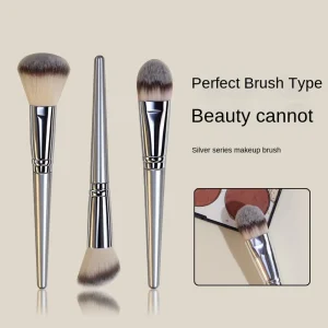 Single Large Blush Brush Synthetic Hair Fluffy Soft Face Powder Brush Silver Series Portable Cosmetic Beauty Tool