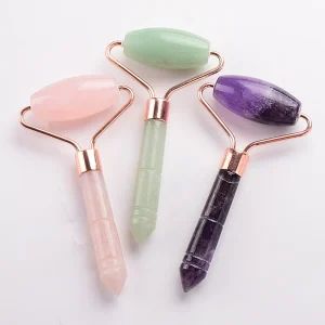 Single Roller Rose Quartz Green Jade Facial Massage Roller Beauty Bar Stone Energy Natural Gemstone Skin Care Tools for Women