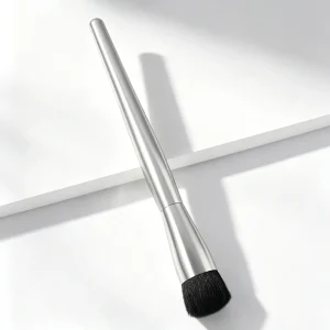 Single Round Head Nylon Face Blush and Loose Powder Makeup Brush with Plastic Handle Factory Direct