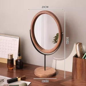 Single Sided Wooden Desktop Vanity Mirror with Stand Round Tabletop Makeup Mirror with Base