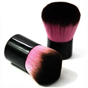 Single Vegan Kabuki Makeup Brush Round Pink Metal Handle Face Use Private Label Free Sample