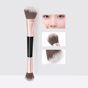 Single and Double Blush Makeup Brush with Champagne Gold Synthetic Hair Cosmetic Brush for Face Application