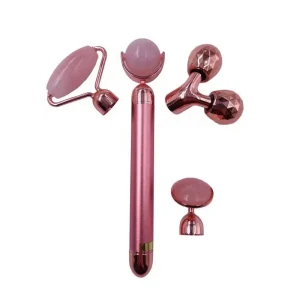Skin Care Facial Lifting Anti Aging Natural Gem Rose Quartz Stone Vibrating 4 in 1 Jade Roller