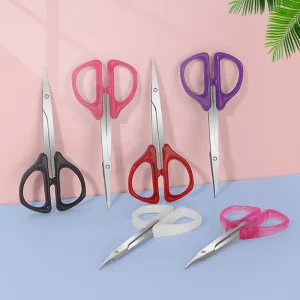 Small Embroidery Scissors with Stainless Steel Curved Blade Plastic Handle Makeup Eyebrow Scissors Sharp Tip