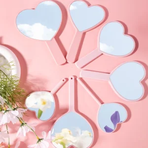 Small Heart Shaped Women’s Hand Held Daily Use Makeup Mirrors Customizable Portable Personalized Plastic Frame Gifts