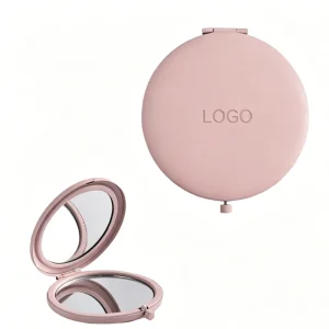 Small Pink Compact Mirror Portable Dual Sides 1X 2X Magnifying Round Folded Makeup Pocket Mirror