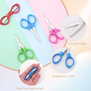 Small Portable Multicolor Folding Scissors Straight Blade Stainless Steel Plastic Shear Handle Convenient Travel Safety Makeup