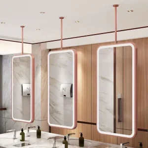 Smart LED Makeup Mirror Bathroom Stainless Steel Rod Ceiling Hanging Illumination Mirrors