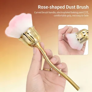 Soft Bristle Electroplated Rose Nail Dust Brush Single Pack Loose Powder Cleaning Brush for Nail Art Salon Daily Use