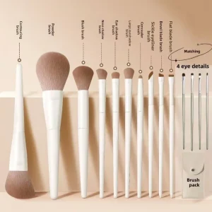 Soft White 10 Piece Professional Synthetic Fibre Face Cosmetic Brushes Makeup Tool Set Plastic Handles Custom