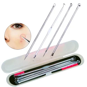 Stainless Steel 4pcs Pimple Comedone Extractor Kit Acne Blackhead Remover Needle Tools Set for Ose Face Skin Blemish