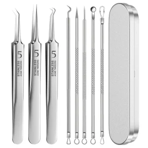 Stainless Steel Acne Needle Acne Clip Cell Clip Double Headed Acne and Blackhead Removal Needle Beauty Tool Set