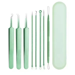 Stainless Steel Acne Needle Tool Blackhead Clip Tweezers 8pcs set for Face Acne Treatment and Pore Cleaning