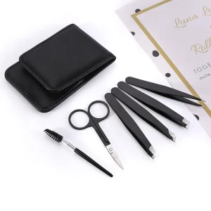 Stainless Steel Anti Static Beauty Personal Care Eyebrow & Eyelash Tweezers Set with Slanted Pointed Tip