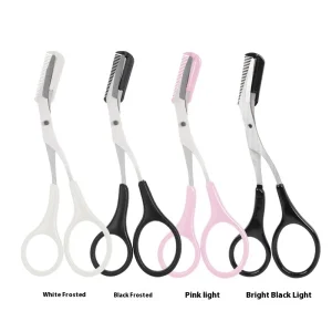 Stainless Steel Beauty Makeup Eyebrow Scissors in Black Pink with White Comb Convenient Eyebrow Trimmer Tool