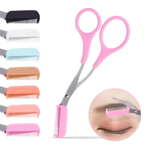 Stainless Steel Curved Eyebrow Trimmer Scissors Comb Hair Grooming Shaping Shaver Eyelash Hair Clips Hair Remover Makeup Tools