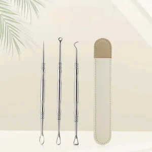 Stainless Steel Double Headed Acne Needle Blackhead Extractor Three Piece Set Acne Removal Pimple Picking Tool White Plastic