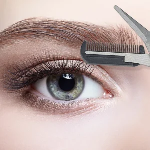 Stainless Steel Eyebrow Grooming Scissors & Trimmer with Comb for Facial Hair Removal Rounded Tip