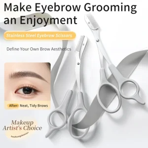 Stainless Steel Eyebrow Scissors with Comb Compact Portable for Precise Trimming Safe for Home Travel Use Custom Logo