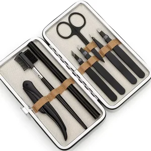 Stainless Steel Eyebrow Trimmer Comb Set Eyelash Tweezers Scissors for Eyebrow and Makeup Tool Kits