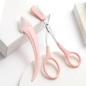 Stainless Steel Eyebrow Trimming Knife & Razor Pink/Blue Women’s Professional Scissors Comb Trimmer Scraper Accessories