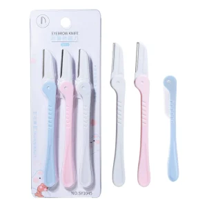 Stainless Steel Facial Razor Dermaplaning 3pcs Eyebrow Trimmer Kit Exfoliating Tool for Face Eyebrow Peach Fuzz Removal SY1045
