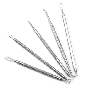 Stainless Steel Risk Free Blackhead & Pimple Extractor Tweezers Face Care Acne Needle Clip Suit Black