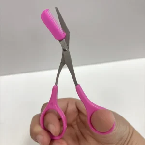 Stainless Steel Straight Blade Plastic Handle Beauty Trim Eyebrow Scissors with Comb Black Pink White