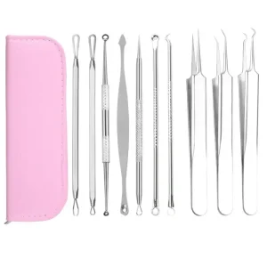 Stainless Steel Two Headed Blackhead Acne Removal Skin Cleansing Needle Ten Tweezers Needle Multi Function Set
