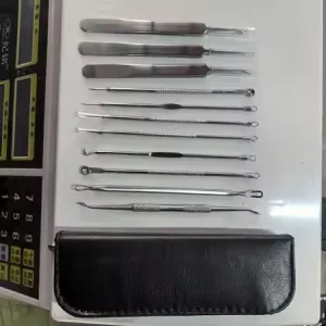 Stainless Steel Two Headed Blackhead Acne Removal Skin Cleansing Needle Ten Tweezers Needle Multi Function Set