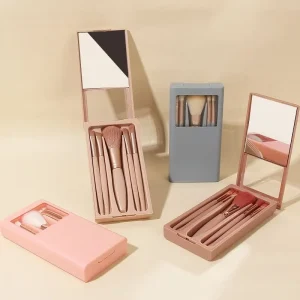 Super Soft 5 Pack Makeup Brush Set Portable Mirror Window for Face Powder Blush Eye Shadow Application