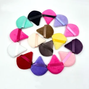 Super Soft Velour Triangle Powder Puff Custom Logo Label Makeup Puffs Velvet Face Cosmetic Puff for Women