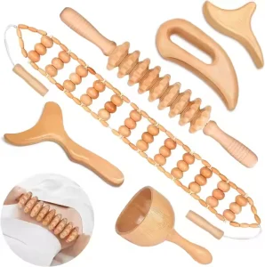Swedish Wood Therapy Massage Cup Mushroom Head Massager Set Wooden Roller Massager Tendon Rolling Stick Scraping Board