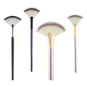 Synthetic Hair Beauty Tool Wood Single Fan Shaped High Gloss Paint Applying Makeup Brush Brightening Blush Powder Highlighter