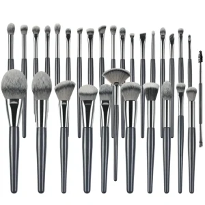 Synthetic Hair Vegan Makeup Brushes Private Label Double Ended Black White Makeup Brush Set