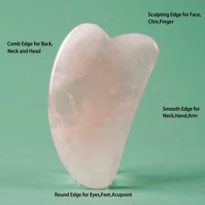 TGS GEMS Pink Rose Quartz Crystal Carved Portable Gua Sha Board Rectangle Shape Scraping Facial Body Massage Natural Crystal